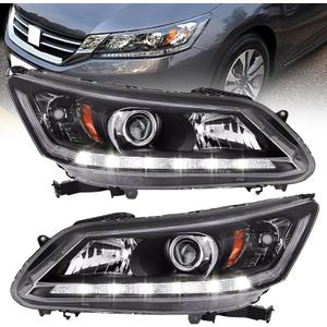 Headlight with LED DRL Compatible with 2013 2014 2015 Honda Accord Halogen Headlamp Replacement Driver & Passenger Side
