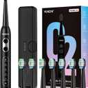 YUNCHI Electric Toothbrush for Adults and Kids, Sonic Rechargeable Toothbrushes with 8 Brush Heads, 1 Travel Case, 90 Days, 2 Min Timer, IPX7 Waterproof, 5 Modes, Type-C, 40000 VPM Motor, Black
