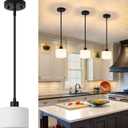 Milk Glass Pendant Light Kitchen Island, 1-Light Modern Black Hanging Light Fixtures with Rods, Mini Kitchen Pendant Lighting Over Island for Sink Bathroom