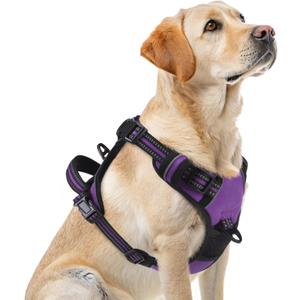 PUPTECK No Pull Dog Harness for Large, Adjustable Reflective Dog Harness with Handle Easy Control, Comfortable Soft Padded Pet Vest Harness for Dogs, Solid Purple L