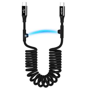 AGVEE 2 Pack 3ft Coiled Short USB-C to USB-C Charging Cable [USB-IF Certified] 60W PD Fast Charger Cord in Car for iPhone 17/16/15 CarPlay, Galaxy S25 S24 S23 S22 S21 S10, Google Pixel, Black