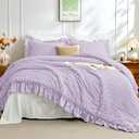 JOLLYVOGUE Lavender King Comforter Set, 3 Pieces Seersucker Comforters King Size, Lightweight & Fluffy Bedding Sets King for All Season with 1 Ruffle Comforter and 2 Ruffle Pillowshams