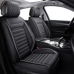 Aierxuan Leather Car Seat Covers Waterproof Universal Fit for Honda Hyundai Sonata Kona Accent Ford Fiesta Focus Buick Encore Mazda Mitsubishi with Split Bench 40/60(Full Set/Black-White A)