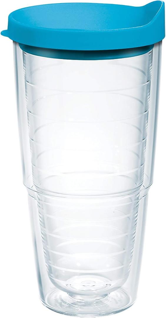 Tervis Clear & Colorful Lidded Made in USA Double Walled Insulated Tumbler Travel Cup Keeps Drinks Cold & Hot, 24oz, Turquoise Lid