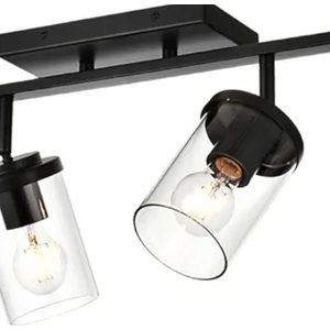BONLICHT Ceiling Spotlights Track Lighting Kit 4 Light Bathroom Vanity Lighting Black Modern Multi-Directional Ceiling Mount Fixture Industrial Farmhouse Sconces Wall Mount Lamp with Clear Glass Shade