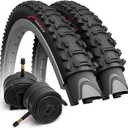 Fincci XC Knobby 26 inch Bike Tires with 2X 26 inch Bike Tube 50-559 - Pair 26x1.95 Bike Tire - Foldable Mountain Tires with Kevlar - 26" Wheelset for Electric, Folding, Enduro, Offroad, Hybrid Bikes