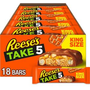 REESE'S TAKE 5 Pretzel, Peanut and Chocolate King Size, Candy Bars, 2.25 oz (18 Count) BBD: 08/2025