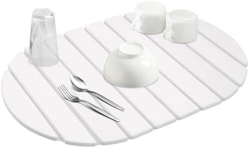 Fuairmee Large Stone Drying Mat, Diatomite Dish Drying Mat, Dish Mat Drying Kitchen Mat - Storable & Anti-Slip for Kitchen, Oval, White, 24"x16"