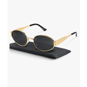 livho Retro Polarized Sunglasses - UV400 Protection, Oval Shape, Metal Frames - Matching Soft Case Inlcuded