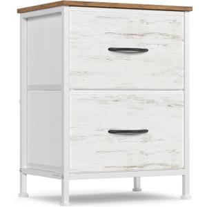 SONGMICS BELLAH Collection - Dresser for Bedroom, Chest of Drawers, Nightstand, 2 Drawers, Storage Organizer Unit, Closet, Entryway, Farmhouse, Rustic White and Honey Brown ULGS312WJ02S