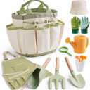 ROBOTIME Kids Gardening Tools, 17 PCS Toddler Gardening Set, Children's Gardening Tools, Metal Kids Gardening Set All in One Kit, Gardening Tools for Kids Outdoor Toys Gift for Boys and Girls (Green)