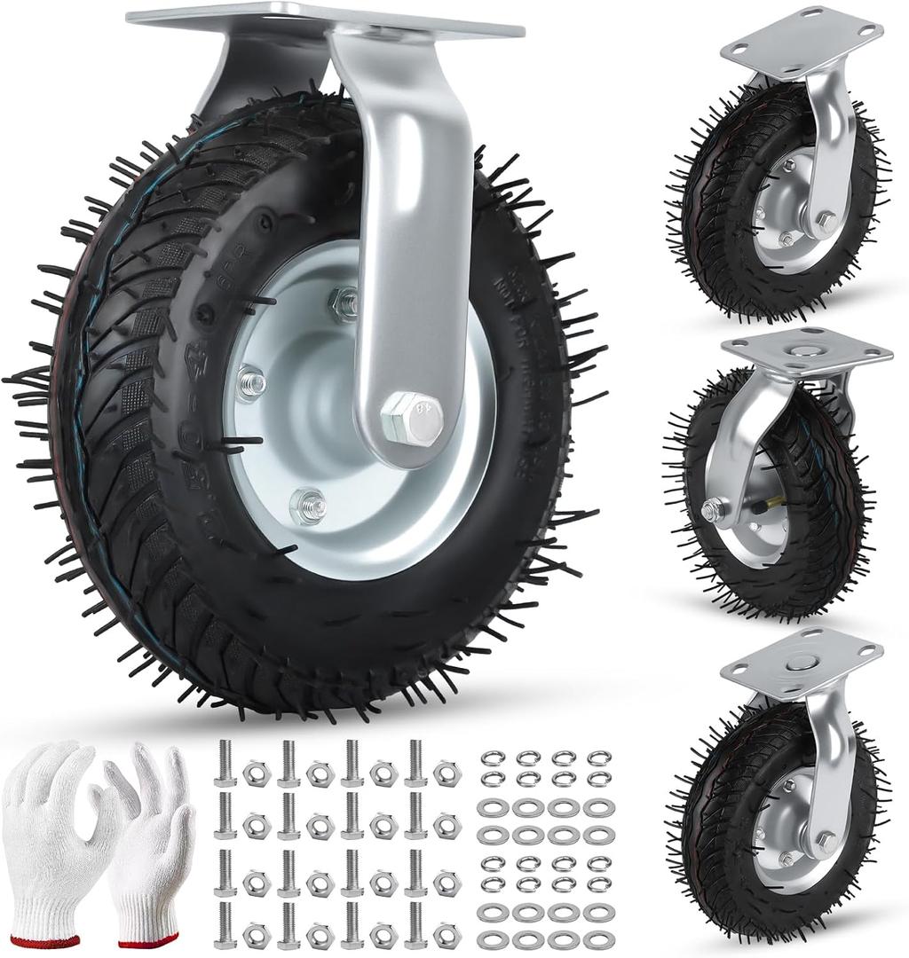8 Inch Pneumatic Caster Wheels, Heavy Duty Casters Set Of 4 (2 Swivel/2 Rigid) With A Carrying Capacity Of Up To 900 Lbs, Suitable For Outdoor Caster Wheels Of Hand Carts, Shelves & Workbenches