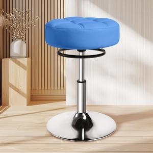 Adjustable Ottoman Vanity Stools - 360 Swivel Height AdjustableComfortable Faux LeatherRubber Protective Floor Makeup Stool For Bathroom VanityBedroomLiving RoomEntrywayOffices (Blue)