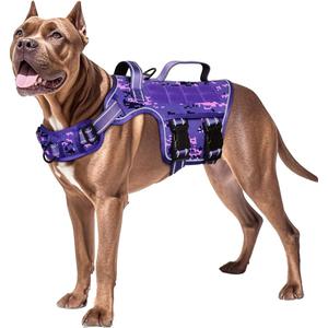 Dog Harness for Large Dogs Heavy Duty, No Pull Tactical Dog Harness with Molle System, Easy On and Off Service Dog Vest, Breathable Padded, Adjustable Reflective Pet Vest for Walking Hiking Training (XL(Neck:21-32",Chest:26-39"),75-135 lbs, Purple Camo)