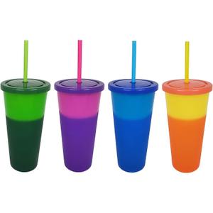 Cup&Straw Set of  4 Colors Cups with Lids and Straws