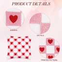 DN DECONATION White and Pink Checked Pillow Covers 18x18, Set of 2 Spring Decorative Throw Pillow Covers with Red Heart, Soft Plush Pillowcase for Couch Bed Sofa Living Room Home Decor Indoor