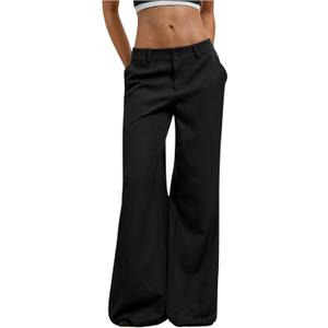 GORGLITTER Women's Dress Pants Low Rise Wide Leg Trousers Business Casual Work Dressy Low Waisted Straight Slacks Pants (Black, S)