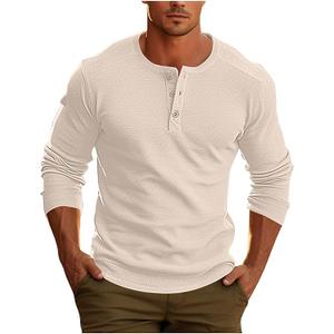 Anrabess Men's Long Sleeve Henley Shirts Cotton 3-Button Spring Casual T-Shirts Solid Color Soft Basic Tops 2026, XL