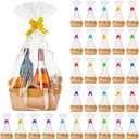 Tuanse 30 Pcs Basket for Gift Empty DIY Bulk Gift Basket Kit with Handle Kraft Cardboard Tray with 30 Bag 30 Bow Market Tray for Wedding Party(Brown,12.6 x 9.8 x 5.9 in)