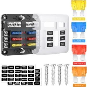 6 Way 12V Fuse Box Blade with LED Indicator Damp-Proof Cover - Individual Positive Fuse Holder with Ground Bus Holder for 12V/24V Vehicle Car Boat Marine Truck