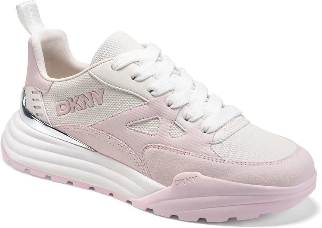 DKNY Womens Zanira Lace Up Sneaker with Chunky Platform (8, Soft White/Light Pink)
