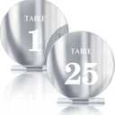 Acrylic Wedding Table Numbers 1-15 with Stands,4.8"Round Mirror Gold Table Number Signs and Holders for Wedding Reception, Party, Event, Centerpiece Decoration (Silver, 1-25)