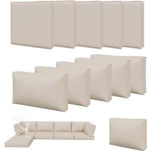 Aoxun 11pcs Patio Cushion Covers Replacement, Waterproof Outdoor Furniture Cushion Covers with Zipper and Non-Slip Bottom, Patio Sofa Couch 3 Sizes for Patio Sectional, Covers Only (Beige)