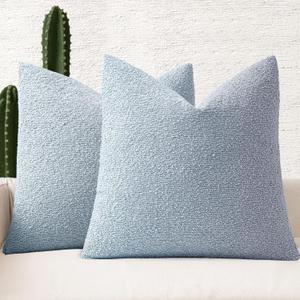 MIULEE 20x20 Inch Decorative Pillow Covers for Couch Bed Set of 2 Textured Boucle Neutral Throw Pillows Light Blue Accent Solid Cushion Pillowcase Cozy Soft Chair Sofa Livingroom Home Decor