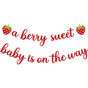 Strawberry Baby Shower Decorations Glitter Red a Berry Sweet Baby Is On The Way Banner for Baby Girl Strawberry Berry Baby Shower Decoration Berry First Birthday Gender Reveal Party Supplies