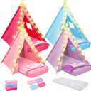 Windyun 4 Pack Kids Teepee Tent for Slumber Party with Mattress and Lights, Sleepover Tents for Girls Boys Indoor Outdoor Cotton Teepee with Airbed Tray Blanket Birthday Party Supplies (Colorful)
