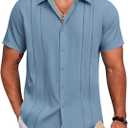 COOFANDY Mens Cuban Guayabera Shirt Short Sleeve Button Down Shirts Summer Beach Vacation Shirts (Brown, L)