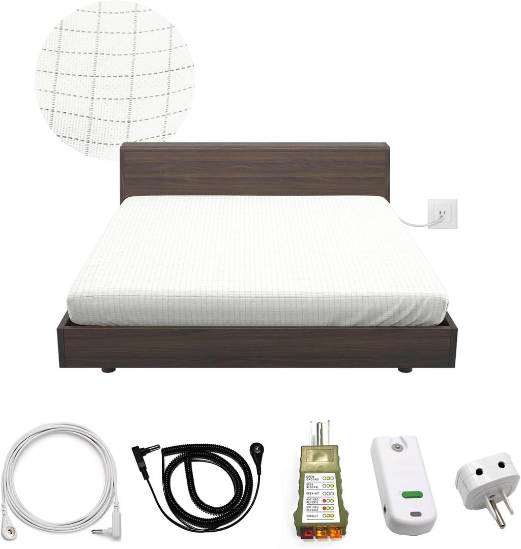 Grounding Fitted Sheet Kit Connect to The Earth's Energy 18inch Depth Pocket Grounding Bed Sheets for Earthing, Queen