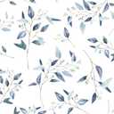 Blue Leaf Contact Paper 17.5In x 393In Boho Leaf Wallpaper Peel and Stick Self Adhesive Farmhouse Vintage Floral Wall Paper for Bedroom Countertop Drawers Decor