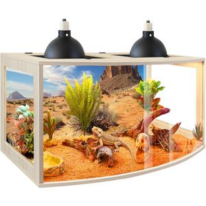 PROLEE Bearded Dragon Tank, Curved Reptile Enclosure with 3-Side Clear Acrylic Panels, Spacious Lizard Tank with Metal Mesh Top and Lockable Door for Reptile Habitat (Black, 48" Length,80 Gallons)