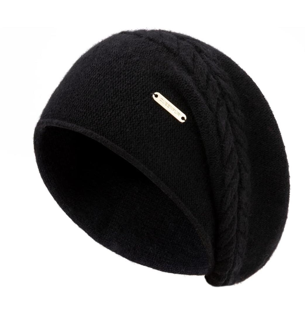 QUEENFUR Knit Slouchy Beanie Hats for Women Cashmere Ski Cap Knitted Wool Soft Warm Winter Hat