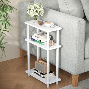 Apicizon Small Narrow Side Table, 3-Tier Skinny End Table with Storage Shelf, Slim Nightstand Bedside Table for Small Spaces, Living Room, Bderoom, White