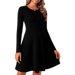 Long Sleeve Dress for Women Fall Winter 2026 Fashion Pleated Classy A-Line Flowy Casual Mini Dresses Small