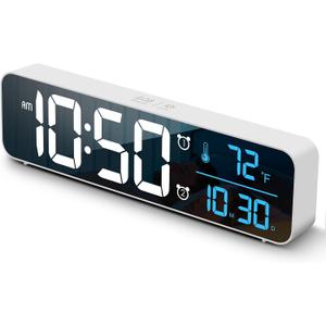 Digital Clock, Clock For Bedroom, Clocks For Living Room Decor, Desk Table Clock, Alarm Clock Large Display with Date Week Temperature, Automatic Brightness Dimmer, Smart Cool Modern (White Blue)