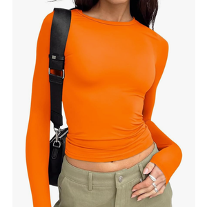 Trendy Queen Womens Long Sleeve T Shirts Fall Fashion 2026 Basic Crop Tops Going Out Outfits ,S