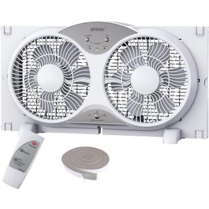 shinic Window Fan with Reversible Airflow Quiet, Twin 9" Blades, Full Remote Control, 3 Functions-3 Speeds, Bathroom Kitchen Window Exhaust Fan, Width Adjustable (From 23.5" to 37") ETL Certified (White)