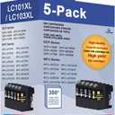 LC101 XL Ink Cartridges High Yield Replacement for Brother LC101 Ink Cartridges LC103 Work for MFC-J870DW MFC-J6920DW MFC-J6520DW MFC-J450DW Printer (2Black 1Cyan 1Magenta 1Yellow, 5-Pack)