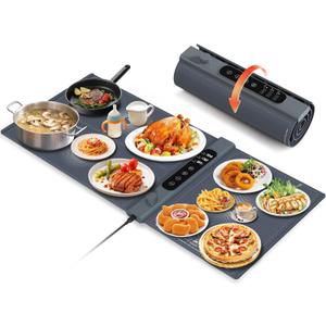 3-Zone Independent Warming Mat for Food 40"x17" XXL, Food Warming Mat with 17 Precise Temp Levels & 16H Timer, Heating Mat for Food, Silicone Roll-Up Food Warmer & Warming Tray for Party Buffets (Dark Gray)