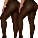 OEAK Womens Fleece Lined Tights Sheer Fake Translucent Pantyhose Thermal Tights High Waisted Footed Leggings (XX-Large, 2 Pairs Black)