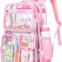 PIG PIG GIRL Clear Backpack for School,Heavy Duty PVC Transparent Bookbag for Girls Stadium Approved See Through Backpack (Pink Heart)