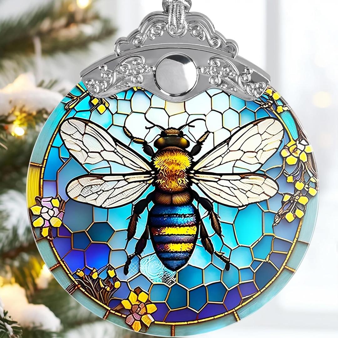 Christmas Bee Decorations - Jocidea Bee Hanging Ornament - Bee Christmas Tree - Bee Christmas Decorations - Christmas Bee Decor - Bee Xmas Gift - Beethemed Gifts, 7 Pack
