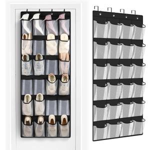 FENTEC 24 Large Pockets Over Door Shoe Organizer, Mesh Hanging Shoe Organizer for Closet Mesh Closet Holder, Back of Door Organizer for Cruise Ships, Rack for Wall, Black, 1 Pack