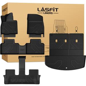 LASFIT Floor Mats & Backrest Mats & Cargo Mat for Hyundai Palisade 7/8 Seats 2026 (Only Fit Gas), All Weather TPE Custom Fit Floor Liners for Palisade Full Set Car Mats Accessories, Black