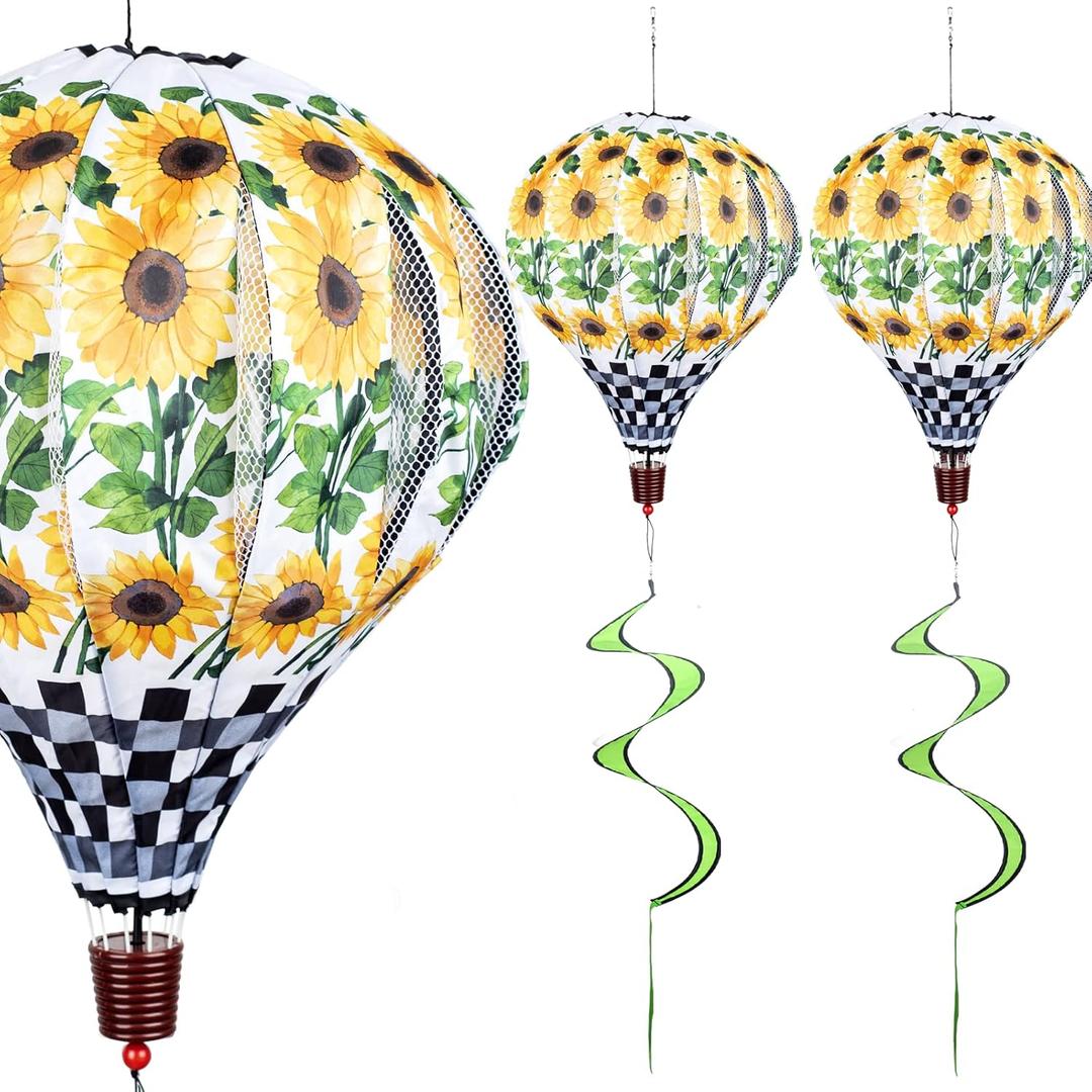Giant Sunflower Hot Air Balloon Garden Wind Spinners Large Pinwheels Whirligigs Windmill Toys for Kids Yard Decor Lawn Decorations Outdoor Whirlygig Windmills Wind Twister Everyday 59" L 2Pack