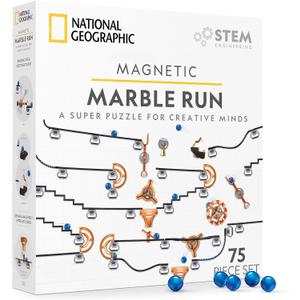 National Geographic Magnetic Marble Run - 75-Piece STEM Building Set for Kids & Adults with Magnetic Track & Trick Pieces & Marbles for Building A Marble Maze, STEM Project