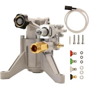 3/4" Shaft Horizontal Triplex Plunger Pressure Washer Power Washer, 3700 PSI Max Pressure, 2.5GPM Flow Rate, Water Pump, Solid Brass Pump Head, Thermal Relief Valve, Adjustable Unloader